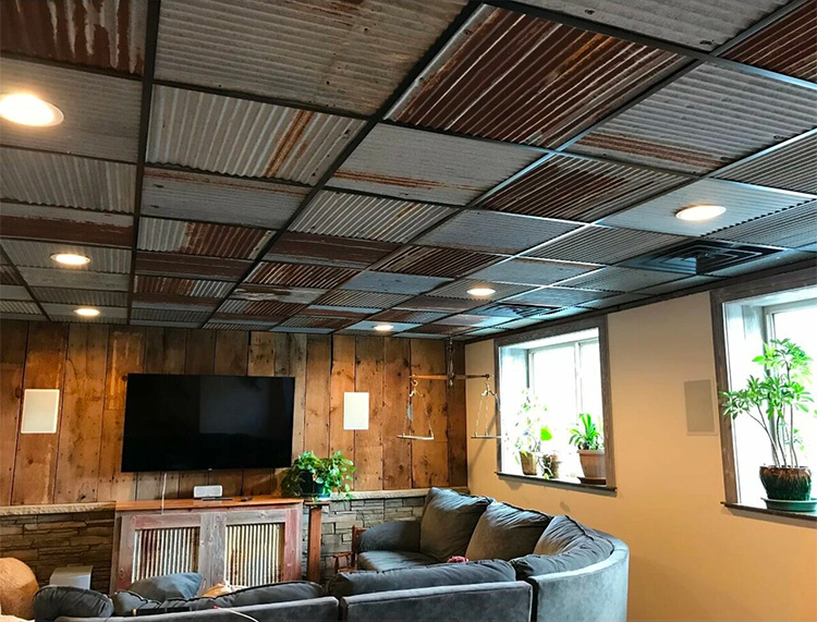 Corrugated Metal Dakota Tin, Rustic Suspended Ceiling Tiles