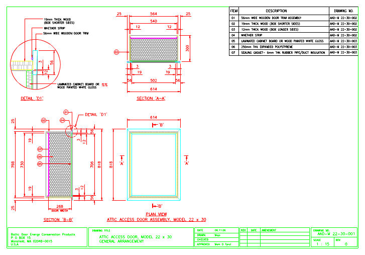 Attic Access Dor, Model 22 x 30 General Arrangement.