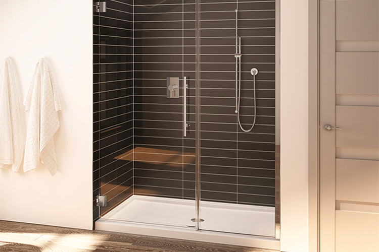 Factor 2 budget friendly Alcove acrylic shower pan | Innovate Building Solutions | #AcrylicBase #ShowerPan #BathroomRemodel #ShowerRemodel