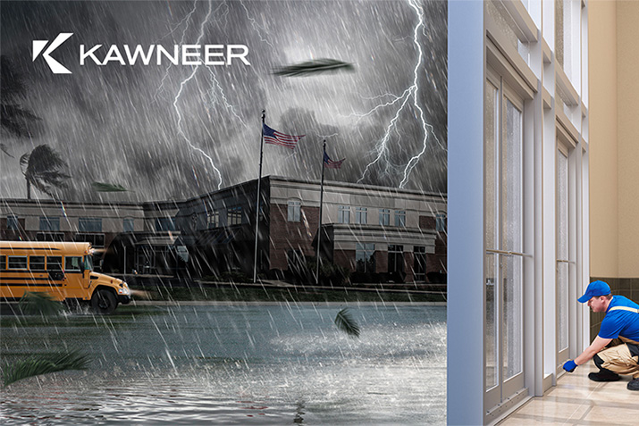 Impact resistant entrances: introducing the 350/500 IR Water Performance Option, a watertight option from Kawneer