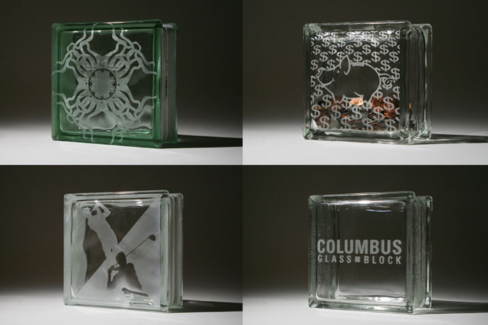 Laser Etched Glass Blocks from Innovate Building Solutions