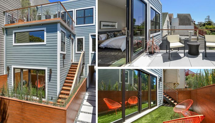 Square Stainless Steel Posts w/ Wood Rail - San Francisco, CA