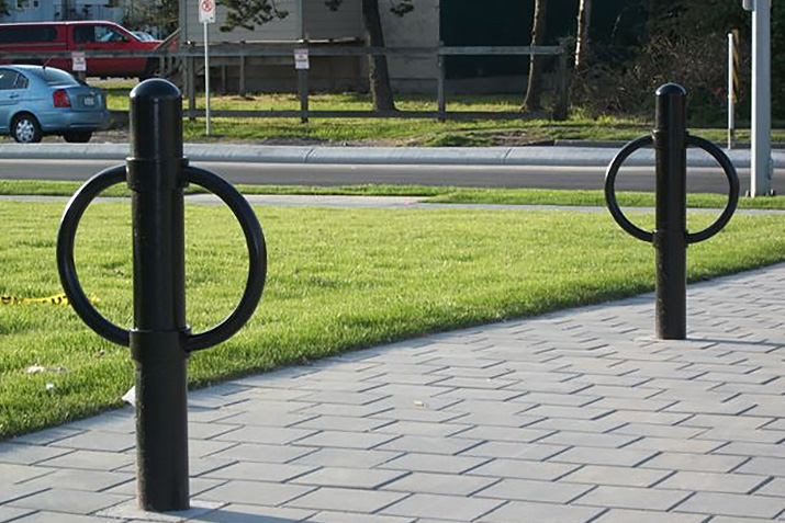 Stylish outdoor post and ring bike racks