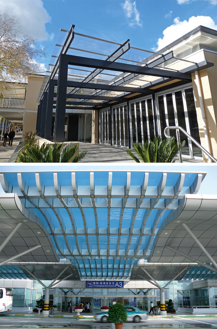 SUNGLAZE™ solid polycarbonate standing seam canopy system