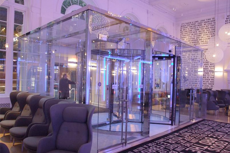 Warwick Hotel Rittenhouse Square boasts unique, stylish lobby entrance with revolving door
